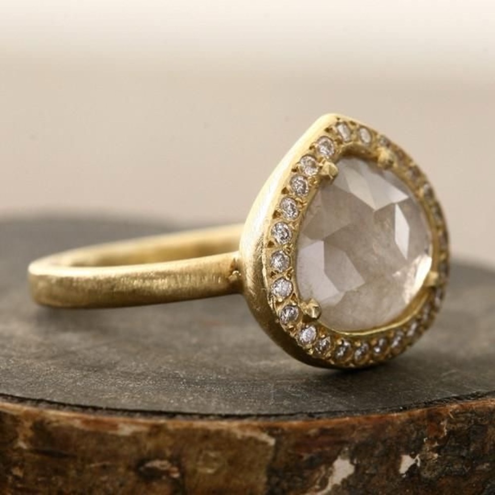 Yasuko Azuma 18k gold & large diamond halo ring, rose cut checkerboard cut, 7 - Picture 2 of 15